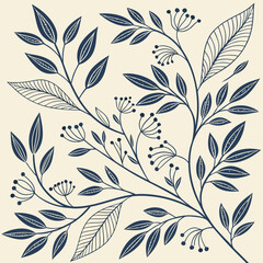 Botanical seamless pattern elegant leaf and branch with berries stylish floral background vector illustration isolated on