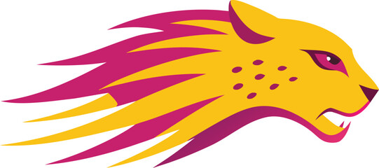 Dynamic stylized cheetah head logo with vibrant speed trails design element