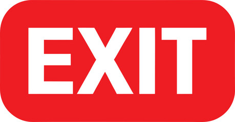 Red rectangular exit sign with white text on a white background