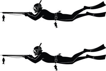 Spearfishing silhouette vector art spearfisher underwater hunting design eps