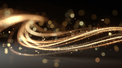 Abstract gold light trails with bokeh effect, creates a sense of elegance and movement