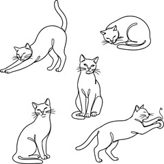 “Continuous Line Cats in Various Poses”