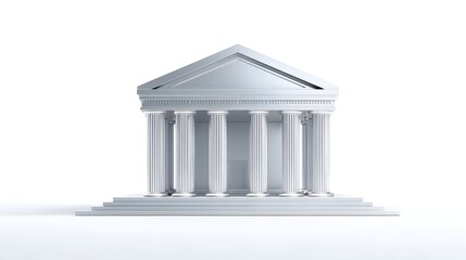 Fototapeta premium White classical style building with Ionic columns prominent pediment and grand steps presented with a clean minimalist aesthetic against a pure white backdrop symbolizing stability