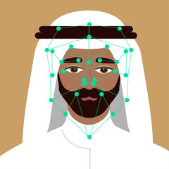 Verification ID Arabian. of Verification ID using system of face recognition and personal ID. The concept is take a photo by holding their own ID to get verified. Vector illustration.