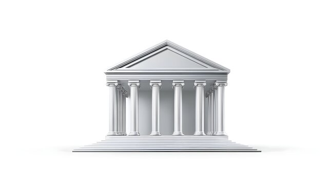 A pristine white classical style building with a prominent portico of numerous columns a triangular pediment and grand steps  Represents institutions of learning governance