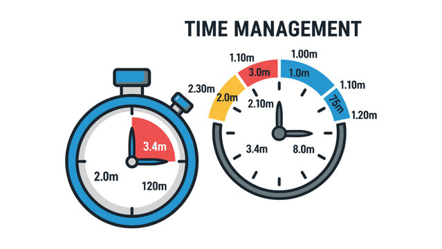 Minimal flat vector of two synchronized time watches symbolizing efficient time management, planning, productivity, and scheduling.