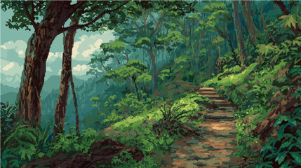 Pixel art path in the rainforest