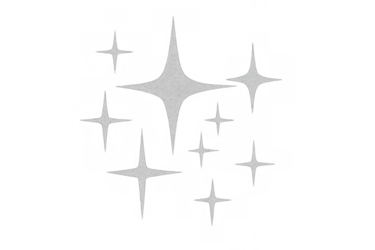 Shining sparkles creating a glitter effect with small and large stars, glowing light on a transparent background