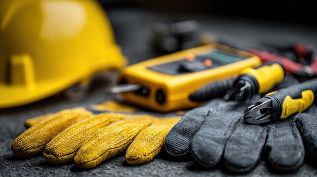 Construction safety equipment helmet gloves tester and tools transparent background