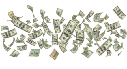 Scattering Falling Hundred Dollar Bills Cash Money Isolated Cutout Transparent PNG