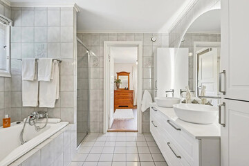 Modern luxury kitchen interior in minimal scandinavian style, 3d render
