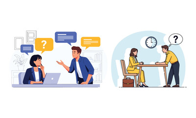 Obraz premium Job interview process 2d illustration set