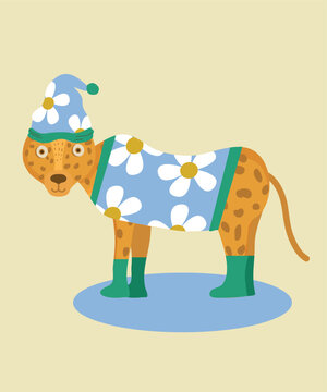Cheet Illustration Wearing Hat, Sweater at Daisy Decoration