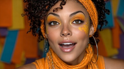 Celebrating halloween with style: a dancer's joyous night adventure. Modern design. Energetic twirls against colorful backdrops: halloween party spectacle. Visual identity. Creative concept.