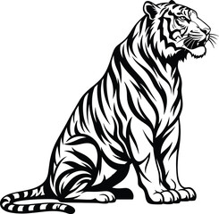Fototapeta premium Tiger illustration vector black and white sitting tiger clip art design eps silhouette