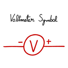 Voltmeter symbol hand-drawn,  Electrical circuits illustration, perfect for educational materials.