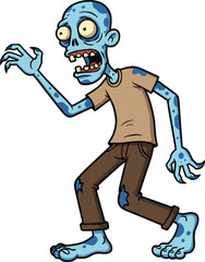 Zombie cartoon character, scary undead monster, creepy horror mascot, grotesque walking dead design, Halloween artwork, spooky creature drawing, cad drawing flat vector illustration