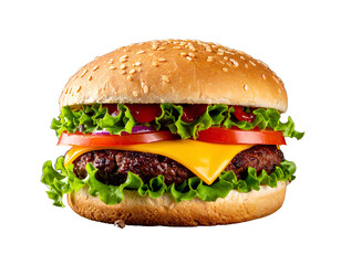 tasty beef burger with cheese and salad