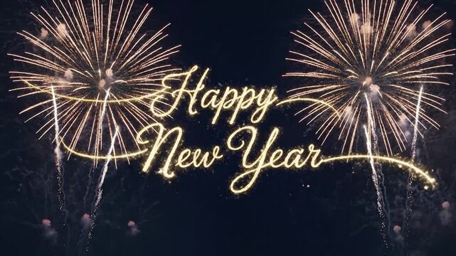 Sparkling Happy New Year Celebration with Colorful Fireworks Display Background