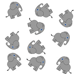 Paper with gift wrapping pattern, gray elephant with blue eyes, on white background - vector