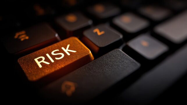 Close up of a computer keyboard button that says risk. Concept of financial risk, business decision making, and strategy. - Powered by Adobe
