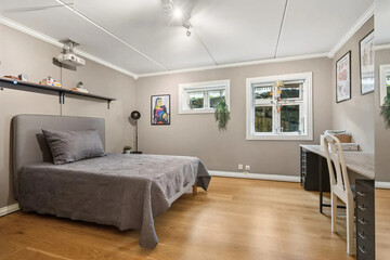Modern luxury bedroom interior in minimal scandinavian style, 3d render
