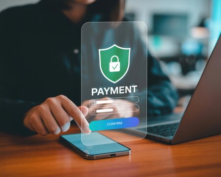 Secure payment mobile banking online transaction digital wallet financial technology safety confirm button