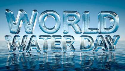 World Water Day transparent water text above reflective rippling surface
