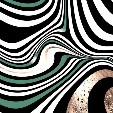 Abstrakcyjne tło z czarnymi, białymi i niebieskimi falującymi i poruszającymi się pasami i liniami. Iluzja optyczna