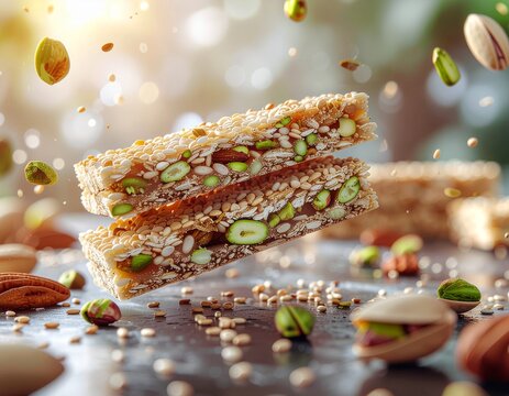 Sesame and nut bars with pistachios.