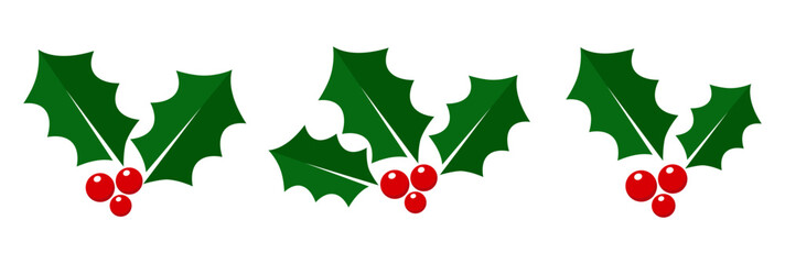Holly Berry Icons Set, Christmas Logo With Holly Berries
