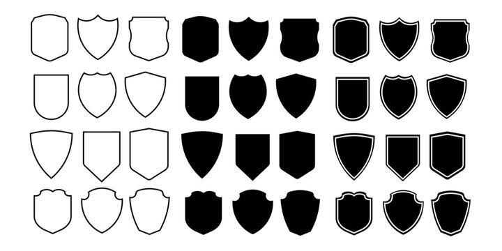 Shield icon set in vintage style. Protection secure lock vector sign. Security and privacy symbol isolated on transparent