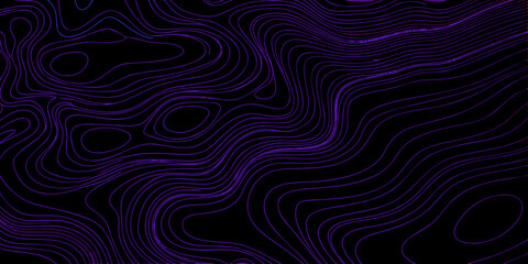 Abstract topographic map lines in vibrant purple on a deep black background