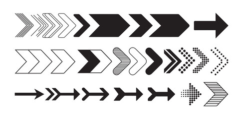 Various black arrows pointing rightward silhouette bundle