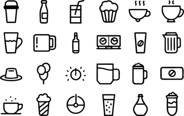 Food and drink icons outline collection. beverages, sweets, cafe