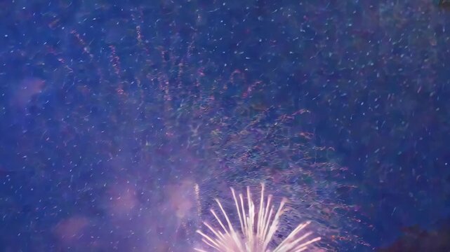 Colorful fireworks display lights up the night sky in summer fest