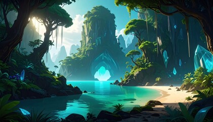 Obraz premium Lush tropical paradise beach scene