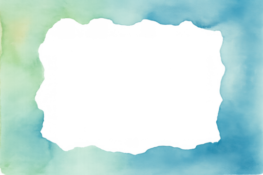 Abstract frame made with blue and green watercolor paint, featuring a unique border and wavy edges on a clear background - Powered by Adobe