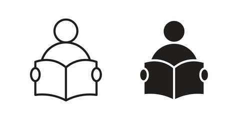 Book open reader icon symbol. Illustration for web and mobile app. Line and solid style
