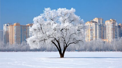 Soft Focus Winter Mist Over Snowbound Field