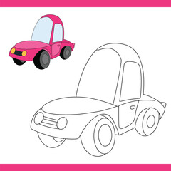 Pink Car Copy Colour worksheet for kids