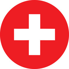 Emergency care and medical assistance symbol with red circle