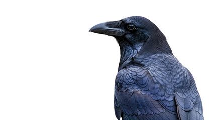Closeup of a Black Raven Bird with Sharp Beak.