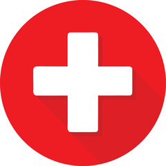 Obraz premium Red cross symbol flat design icon for medical and health aid