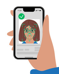 Verification ID Set is an illustration of Verification ID using system of face recognition and personal ID. The concept is take a photo by holding their own ID to get verified. Vector illustration.