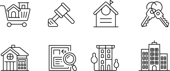 Real Estate Icon Set in Line Art Style