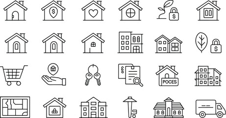 Real Estate and Property Line Icons Set