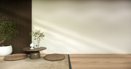 low table in room Japanese style with decoration muji minimal. 3D rendering