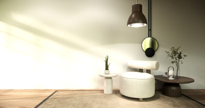 living rooom japanese on Modern room interior wabisabi style.3D rendering