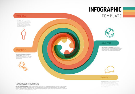 Colorful Spiral Infographic Template with Icons and Text Fields